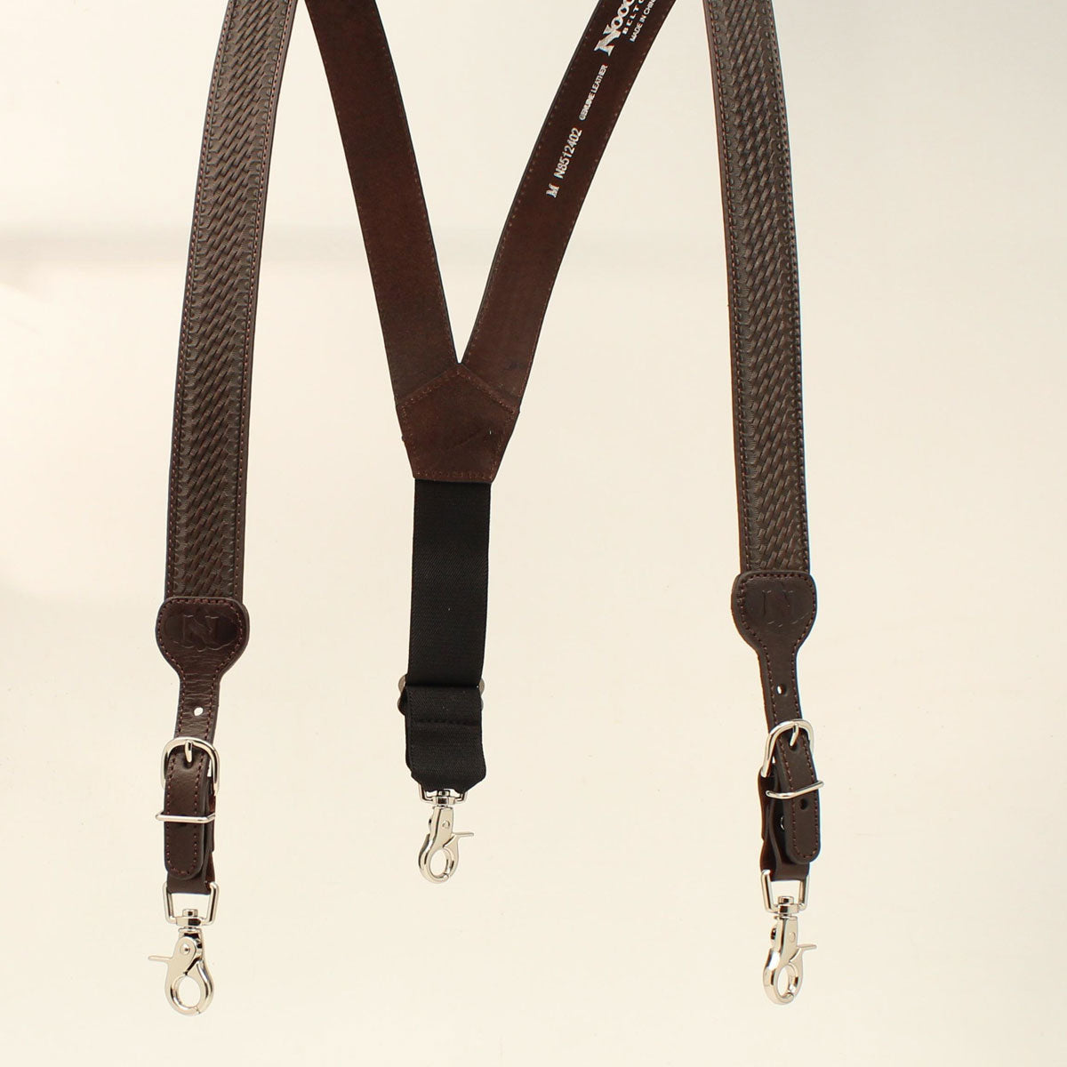 Nocona Men's Brown Leather Gallus Basket Weave Pattern Suspenders