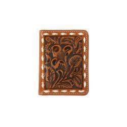 Nocona Men's Bifold Flip Style Wallet Buck Lace Floral Embossed Tan