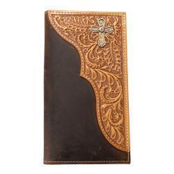 Nocona Men's Medium Brown Embossed Scroll w/Cross Concho Rodeo Style Wallet