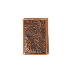Nocona Men's Medium Brown Floral Embossed Trifold Wallet