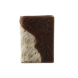 Nocona Calf Hair/Tooled Brown Trifold Wallet