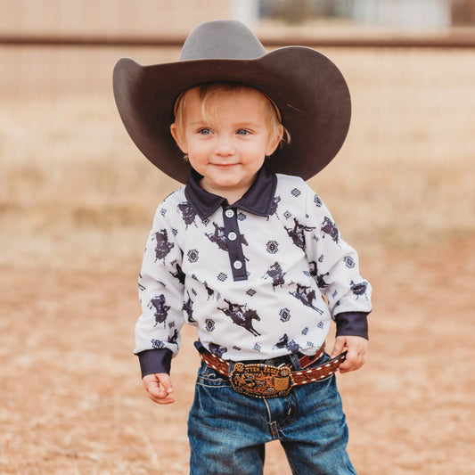 Shea Baby Boy's Roughstock Long Sleeve Polo Onesie