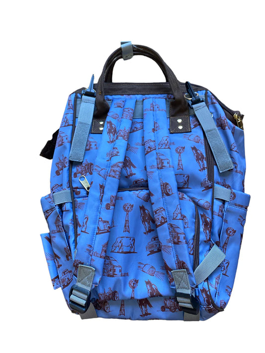 Shea Baby Blue Farm Print Diaper Bag