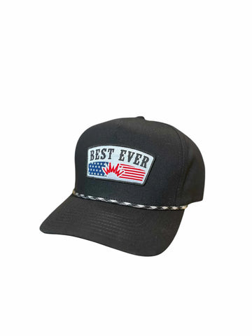 Best Ever Black Flat Brim Rope USA Ball Cap