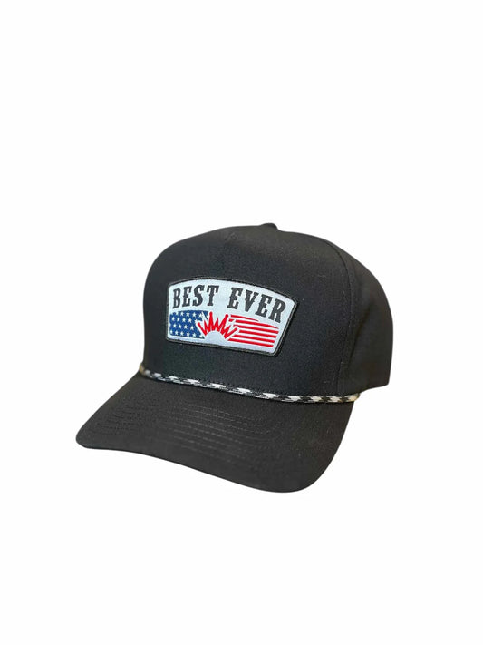 Best Ever Black Flat Brim Rope USA Ball Cap