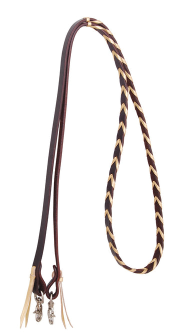 Rafter T 5/8" Harness Leather Barrel Rein w/Metallic Plait