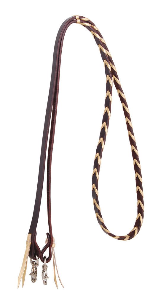Rafter T 5/8" Harness Leather Barrel Rein w/Metallic Plait