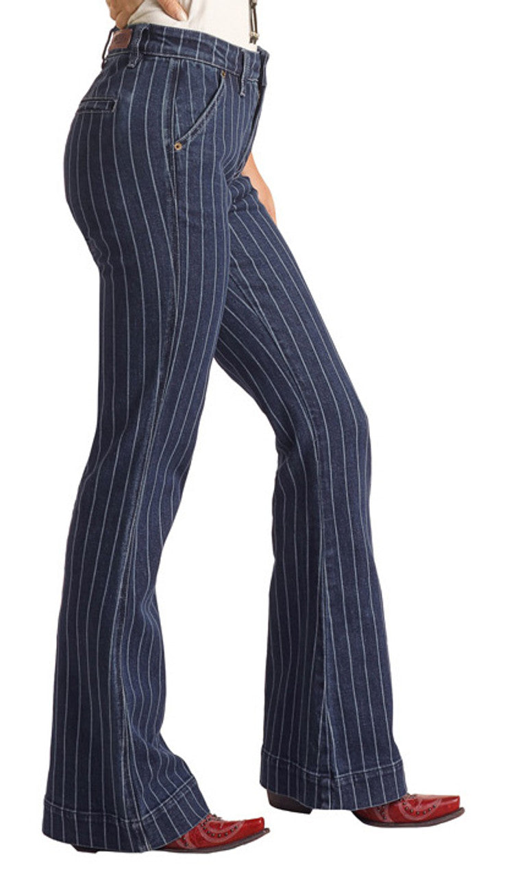 Women's Rock&Roll Dark Wash Stripe Trouser