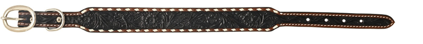 Rafter T Black Wash Dog Collar w/Floral Tooling & White Buckstitch