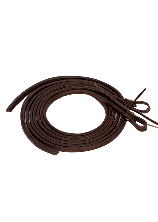 Double & Stitched 1/2" Havana Brown Leather Split Reins
