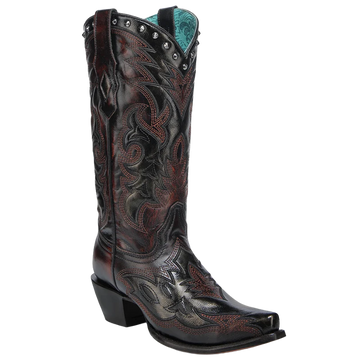 Corral Women's Laser Embroidery & Studs Black & Wine Western Boots