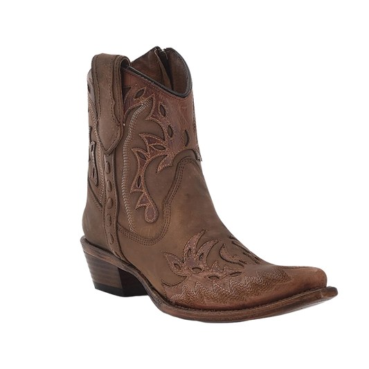 Circle G Cognac-Tobacco Embroidery Wingtip Ankle Boots