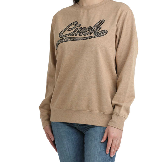 Cinch Women's Heather Brown Logo Pullover Sweatshirt