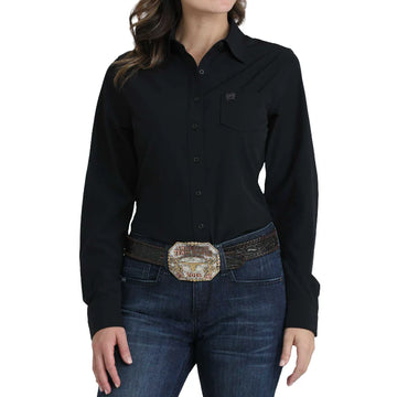 Cinch Women's ArenaFlex Solid Black Button Long Sleeve Western Shirt