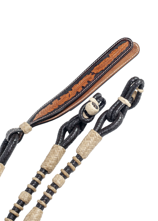 Chocolate & Natural Braided Rawhide Romal Reins