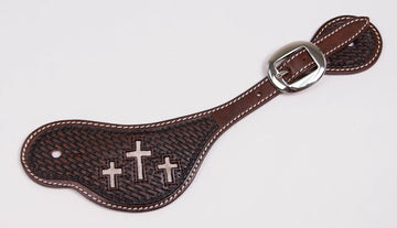 Cowboy Chrome Men's 3 Cross Cutouts and Basket Tooled Spur Straps