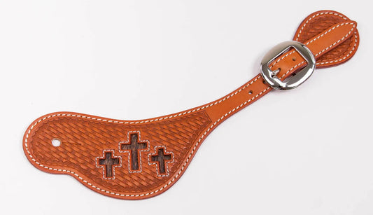 Cowboy Chrome Men's 3 Cross Cutouts and Basket Tooled Spur Straps