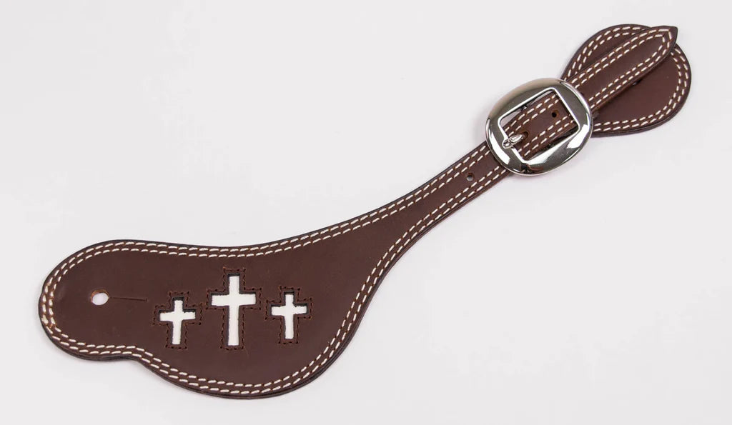 Cowboy Chrome Men's Rawhide Inlay Crosses Spur Straps