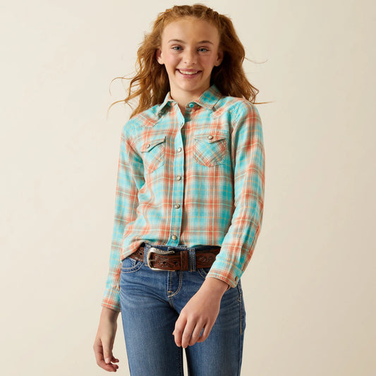 Ariat Girl's Edan Blue Plaid Snap Shirt