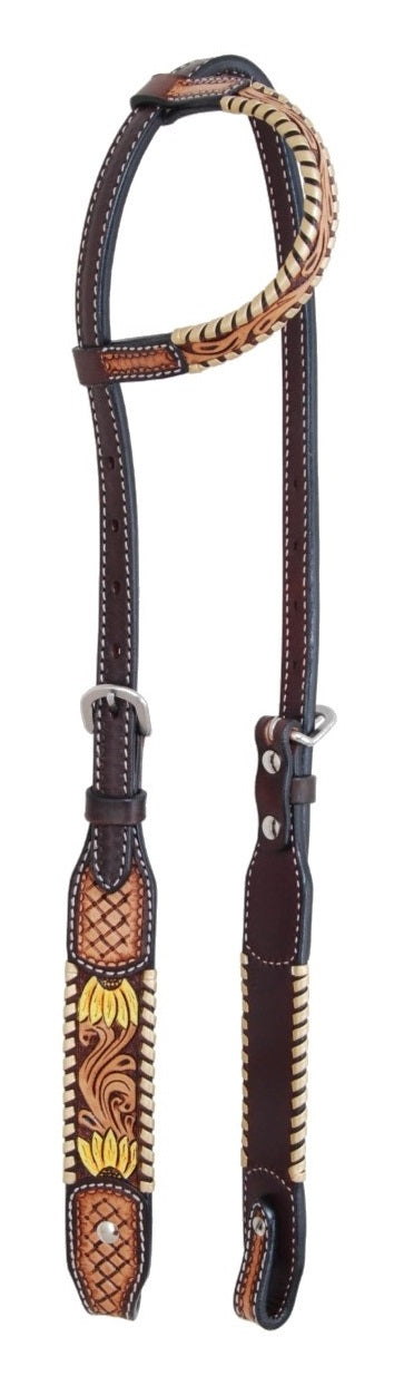 Rafter T Painted Sunflower Tooling One Ear Headstall