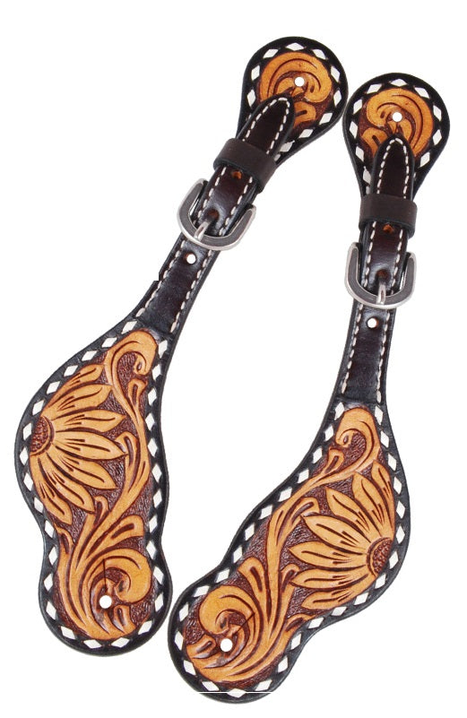 Rafter T Ladies Floral & Sunflower Tooled Spur Strap