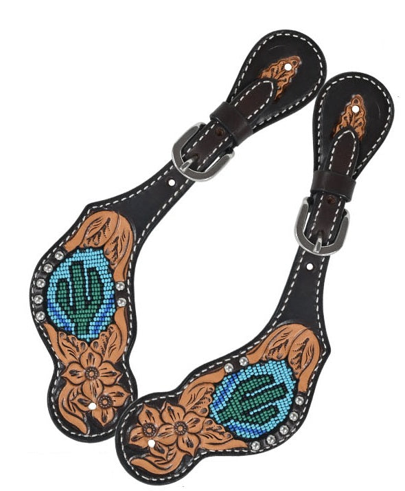 Rafter T Ladies Beaded Cactus Inlay Spur straps