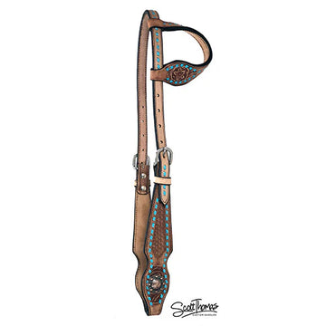 Scott Thomas Saddlery Chestnut Floral Tooled Single Ear Headstall