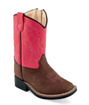 Old West Kids Pink/Brown Letherette Boots