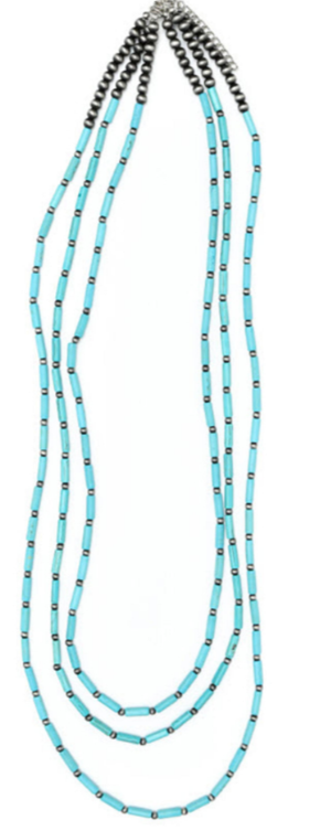 West & Co. Three Strand Turquoise Tube Bead & Faux Navajo Pearl Necklace