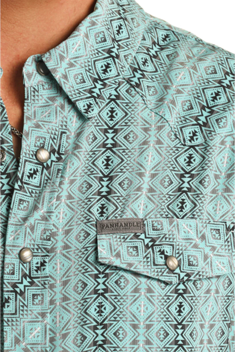 Panhandle Men's Performance Turquoise Serape Aztec Snap Shirt