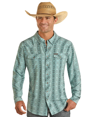 Panhandle Men's Performance Turquoise Serape Aztec Snap Shirt