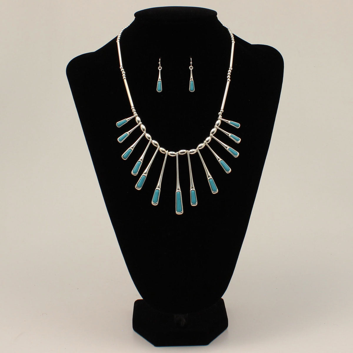 Silver Strike Turquoise Silver Paddle Necklace and Earring Set