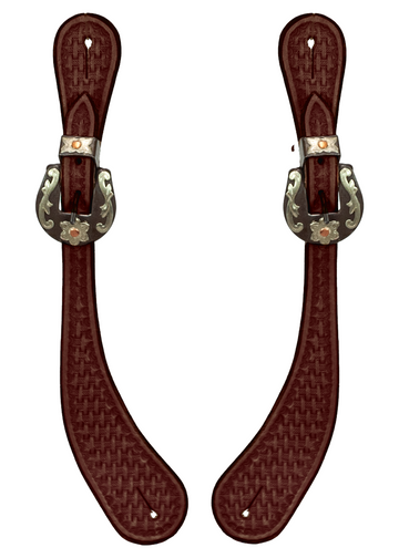 Basketweave Oiled Leather Men's Spur Straps w/Buckle & Keeper Set
