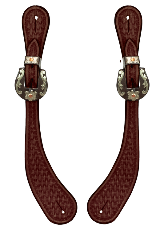 Basketweave Oiled Leather Men's Spur Straps w/Buckle & Keeper Set