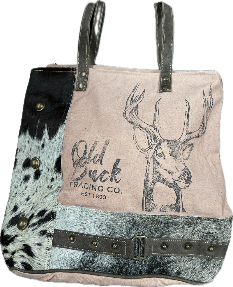 Ohlay Upcycled Wool, Canvas, Hair-on Leather Tote Handbag