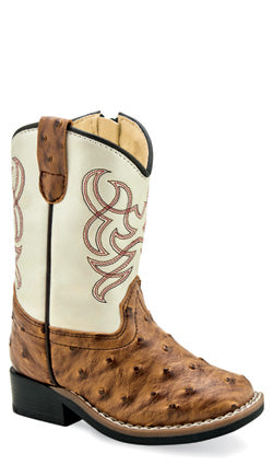 Old West Kid's Ostich Print Square Toe Boots