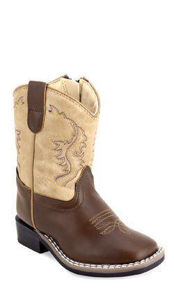 Old West Toddler Brown & Tan Square Toe Western Boots