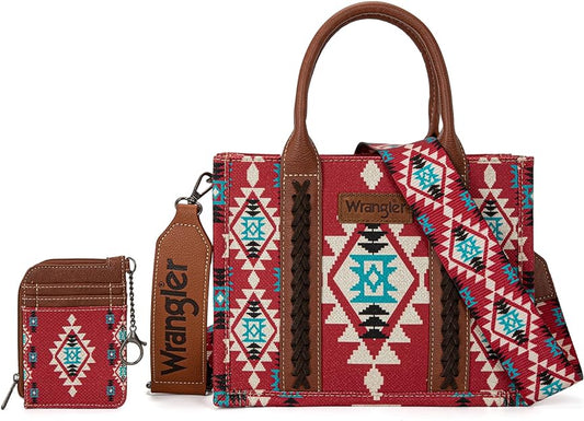 Wrangler Aztec Small Tote/Crossbody and Card Case 2Pc Set