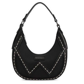 Wrangler Western Contrast Stitch Chevron Hobo Shoulder Black Bag