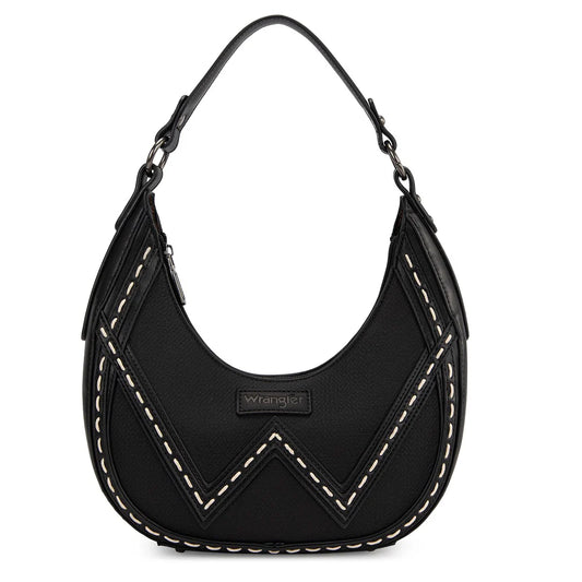 Wrangler Western Contrast Stitch Chevron Hobo Shoulder Black Bag
