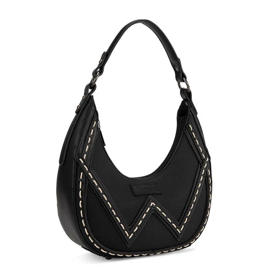 Wrangler Western Contrast Stitch Chevron Hobo Shoulder Black Bag