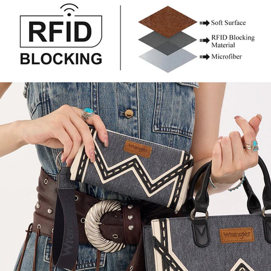 Wrangler Western Chevron Contrast Stitch RFID Dark Jean Wallet