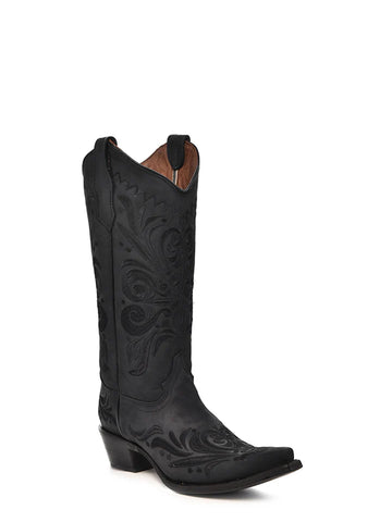 Circle G Women's Black Floral Snip Toe Boots