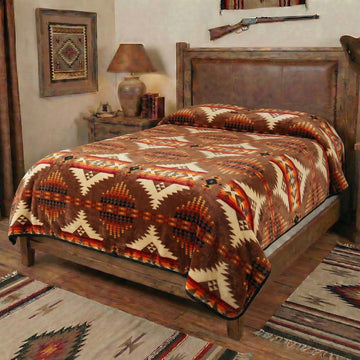 Nativo White River Design Reversible Queen Plush Blanket-2 Ply 78"X86"