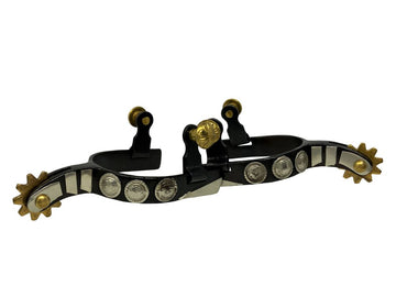 Black Steel Youth Spurs with Three Engraved Conchos
