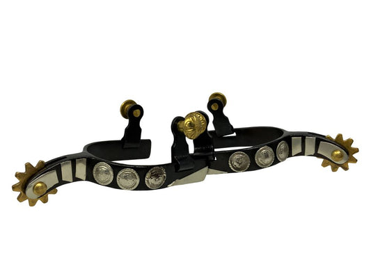 Black Steel Youth Spurs with Three Engraved Conchos
