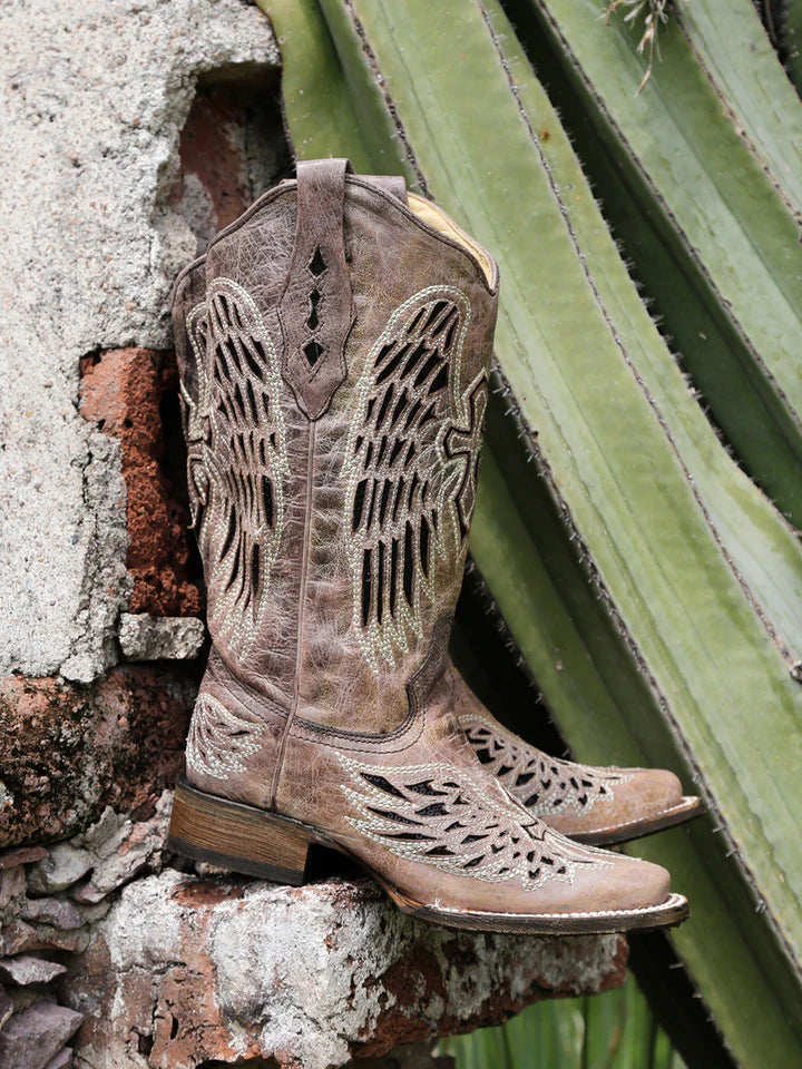 Corral Women s Brown w Black Wing Cross Sequence Square Toe Boots CLEARANCE NO RETURNS