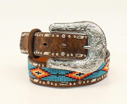 Ariat Girl's Hair On Beaded Leather Western Belt