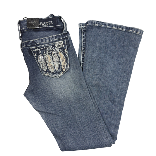 Grace in LA Girl's Feather Pocket Bootcut Jeans
