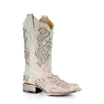 Corral Women's White w/Glitter Inlay Boots